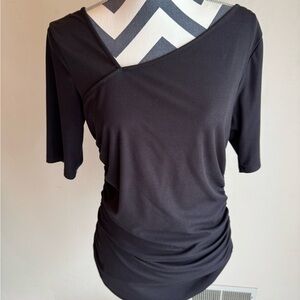 Nine West Black Asymmetrical Ruched Blouse